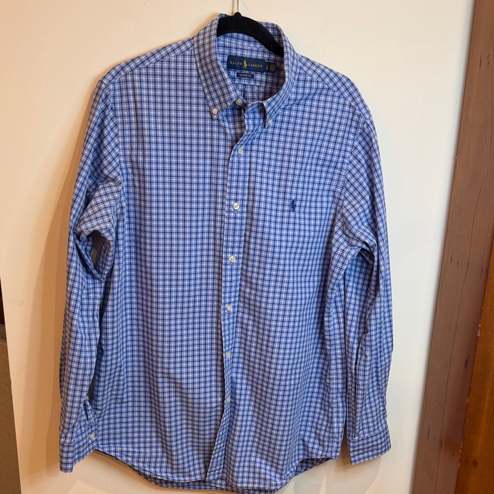 Ralph Lauren Blue/White Check Button-Down Shirt, L- Preppy, Classic, Casual